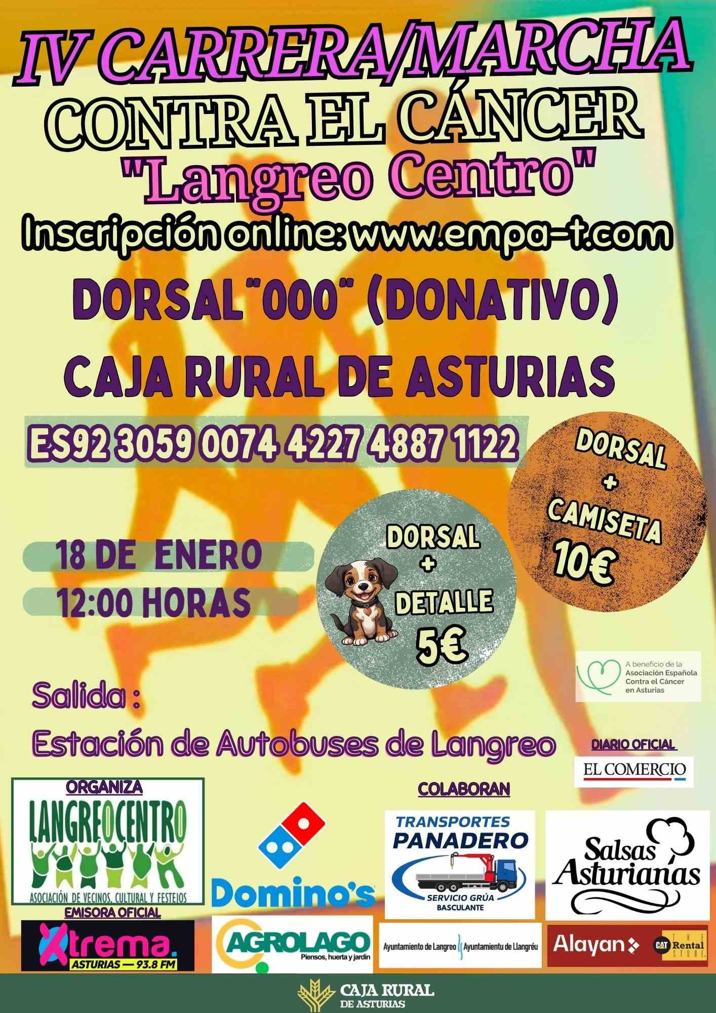 Cartel del evento IV CARRERA-MARCHA CONTRA  EL CÁNCER LANGREO CENTRO
