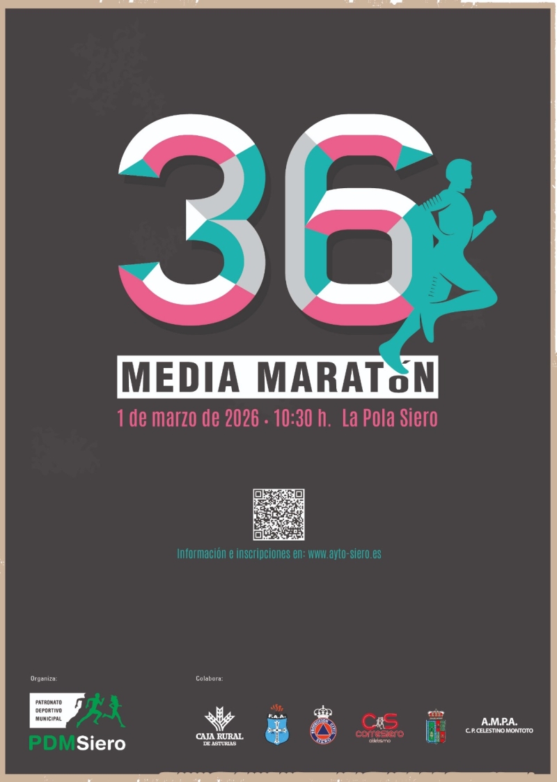 Cartel del evento XXXVI MEDIA MARATÓN DE SIERO 2026