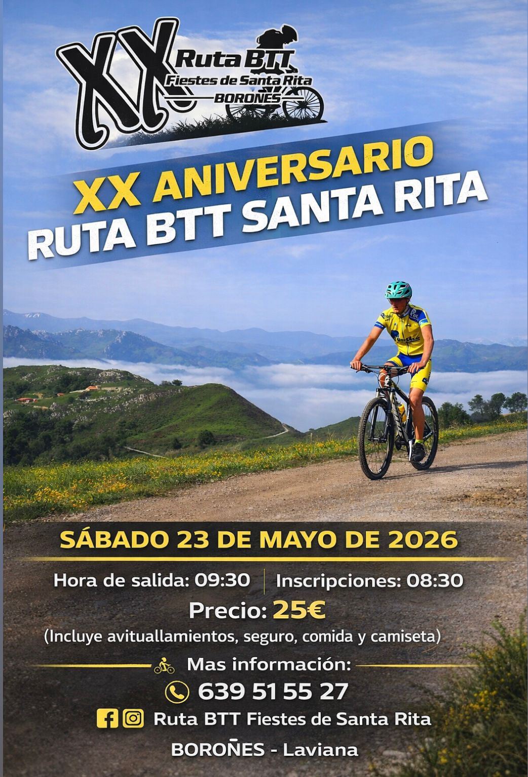 Cartel del evento XX RUTA BTT FIESTES DE SANTA RITA – BOROÑES